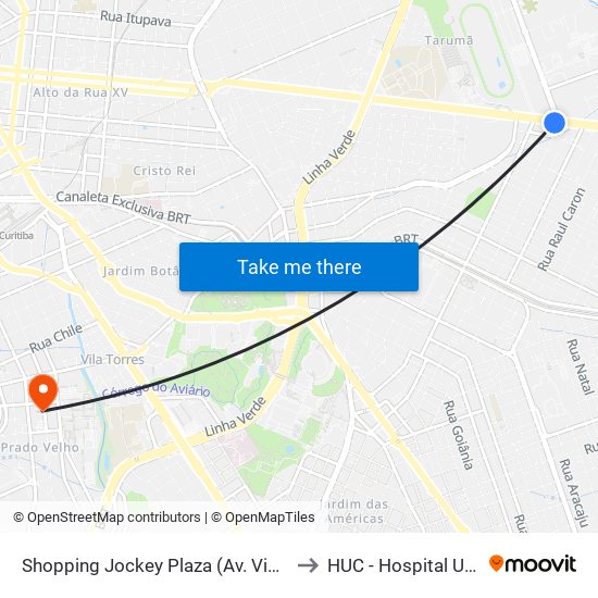 Shopping Jockey Plaza (Av. Victor Ferreira Do Amaral, 2694) to HUC - Hospital Univsrsitário Cajuru map
