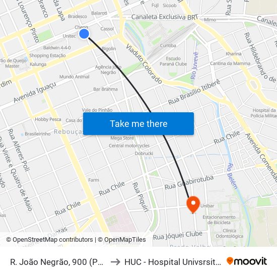 R. João Negrão, 900 (Ponte Preta) to HUC - Hospital Univsrsitário Cajuru map