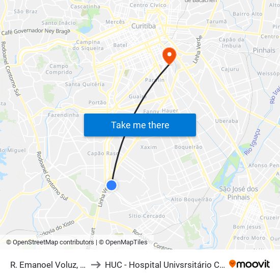 R. Emanoel Voluz, 284 to HUC - Hospital Univsrsitário Cajuru map