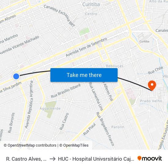 R. Castro Alves, 99 to HUC - Hospital Univsrsitário Cajuru map