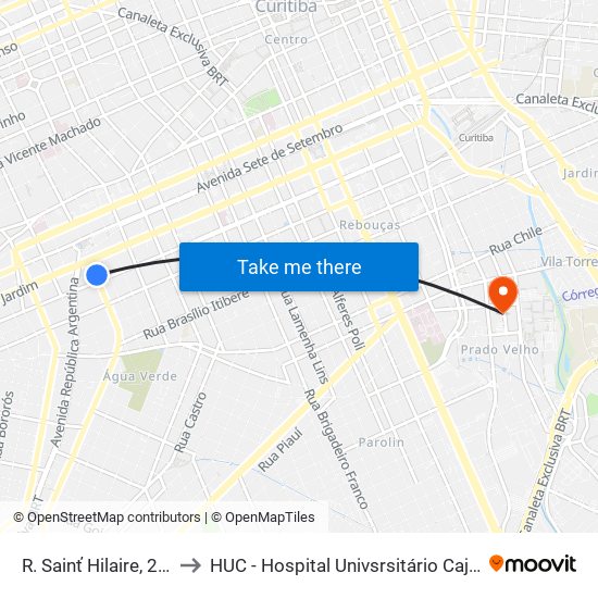 R. Sainť Hilaire, 219 to HUC - Hospital Univsrsitário Cajuru map