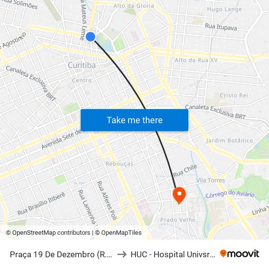 Praça 19 De Dezembro (R. Inácio Lustosa) to HUC - Hospital Univsrsitário Cajuru map