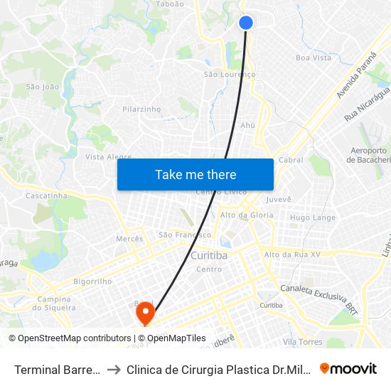 Terminal Barreirinha to Clinica de Cirurgia Plastica Dr.Milton Daniel map