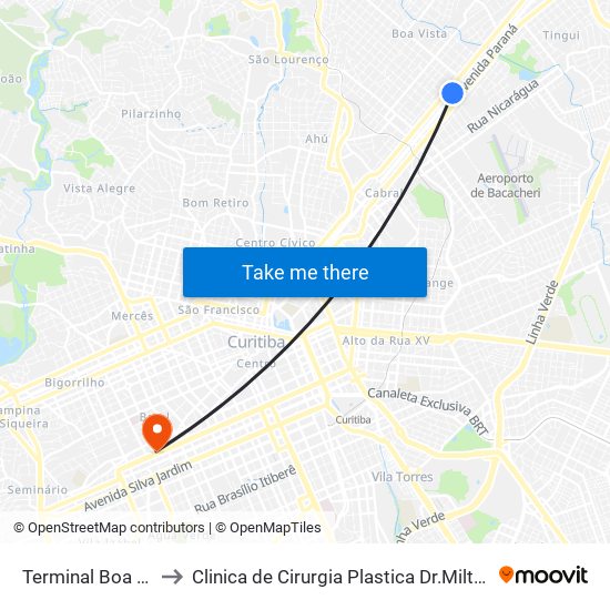 Terminal Boa Vista to Clinica de Cirurgia Plastica Dr.Milton Daniel map