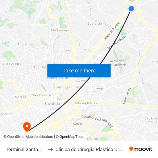 Terminal Santa Cândida to Clinica de Cirurgia Plastica Dr.Milton Daniel map