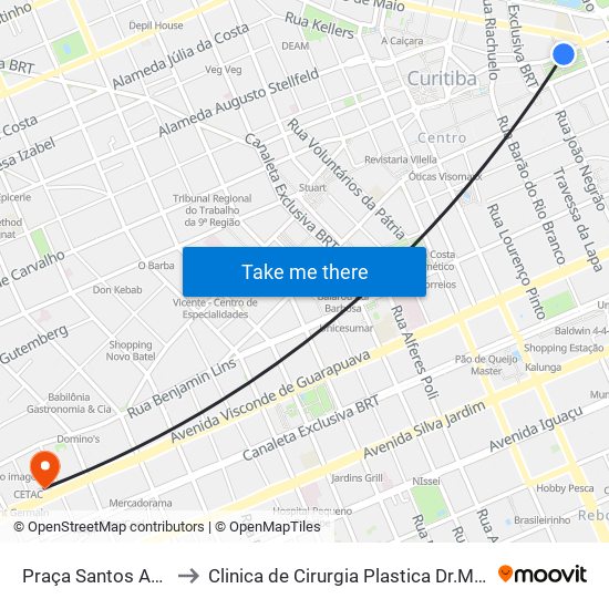 Praça Santos Andrade to Clinica de Cirurgia Plastica Dr.Milton Daniel map