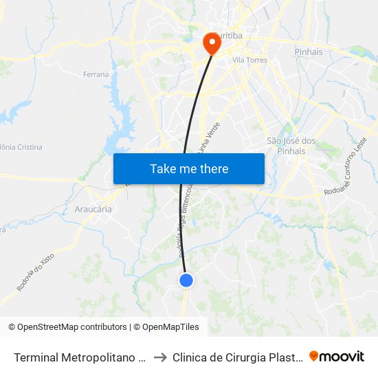 Terminal Metropolitano Fazenda Rio Grande to Clinica de Cirurgia Plastica Dr.Milton Daniel map
