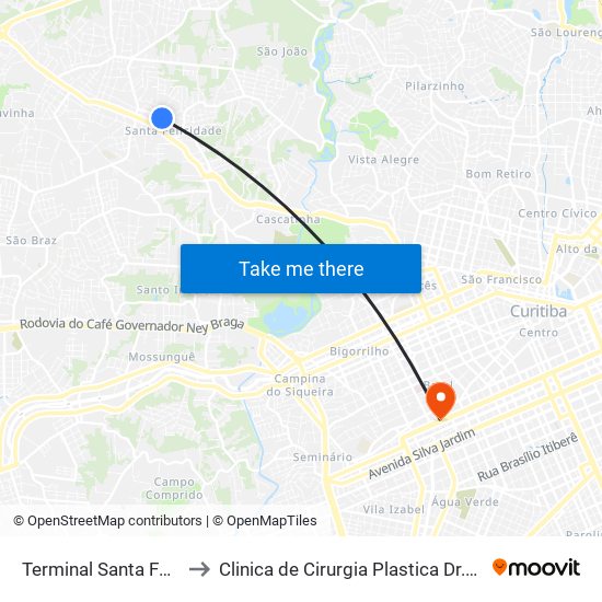Terminal Santa Felicidade to Clinica de Cirurgia Plastica Dr.Milton Daniel map