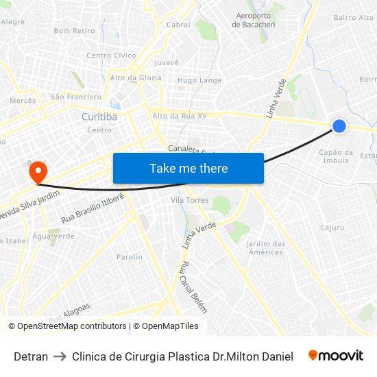 Detran to Clinica de Cirurgia Plastica Dr.Milton Daniel map