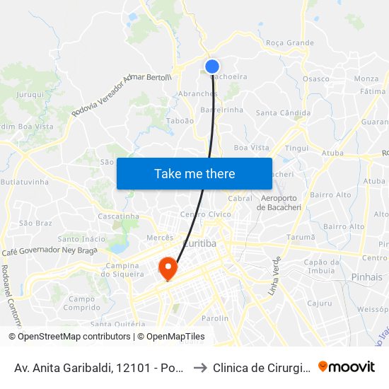 Av. Anita Garibaldi, 12101 - Ponto De Integração Temporal (Desembarque) to Clinica de Cirurgia Plastica Dr.Milton Daniel map