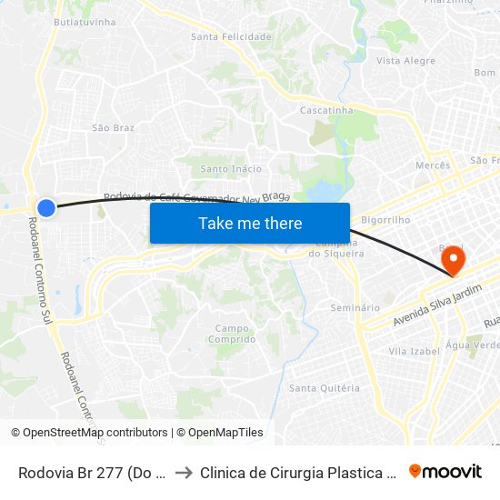 Rodovia Br 277 (Do Café), 5245 to Clinica de Cirurgia Plastica Dr.Milton Daniel map