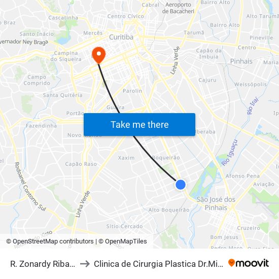 R. Zonardy Ribas, 750 to Clinica de Cirurgia Plastica Dr.Milton Daniel map