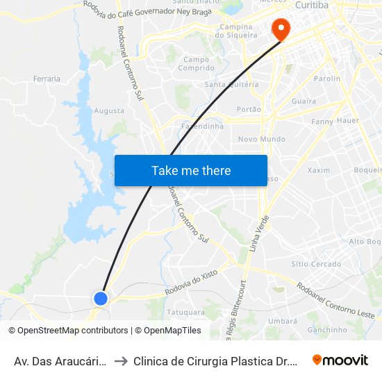Av. Das Araucárias, 152 to Clinica de Cirurgia Plastica Dr.Milton Daniel map
