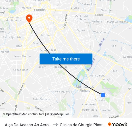 Alça De Acesso Ao Aeroporto Afonso Pena to Clinica de Cirurgia Plastica Dr.Milton Daniel map