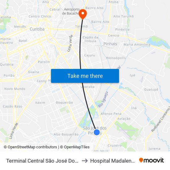 Terminal Central São José Dos Pinhais to Hospital Madalena Sofia map