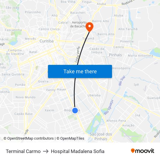 Terminal Carmo to Hospital Madalena Sofia map