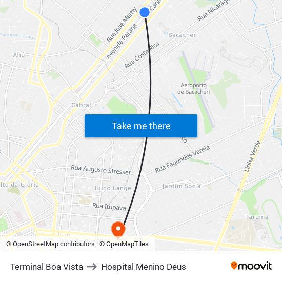 Terminal Boa Vista to Hospital Menino Deus map