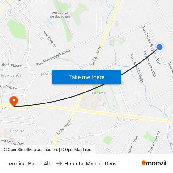 Terminal Bairro Alto to Hospital Menino Deus map