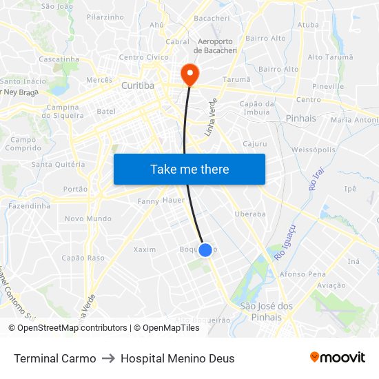 Terminal Carmo to Hospital Menino Deus map