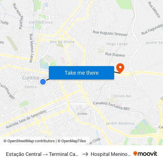 Estação Central → Terminal Capão Raso to Hospital Menino Deus map