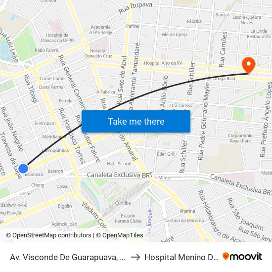 Av. Visconde De Guarapuava, 2324 to Hospital Menino Deus map