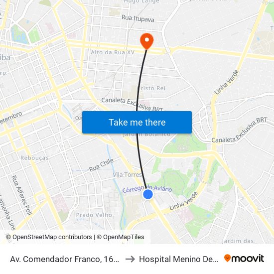 Av. Comendador Franco, 1689 to Hospital Menino Deus map