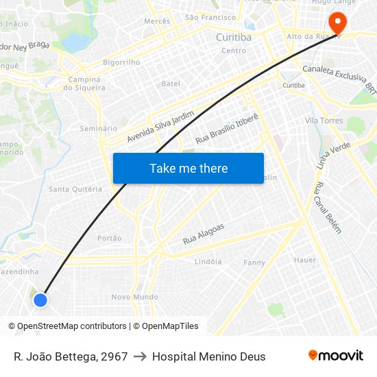 R. João Bettega, 2967 to Hospital Menino Deus map