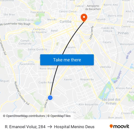 R. Emanoel Voluz, 284 to Hospital Menino Deus map