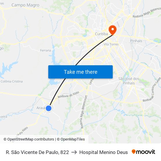 R. São Vicente De Paulo, 822 to Hospital Menino Deus map