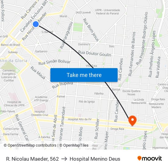 R. Nicolau Maeder, 562 to Hospital Menino Deus map