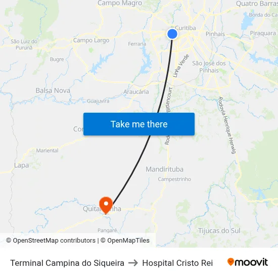 Terminal Campina do Siqueira to Hospital Cristo Rei map