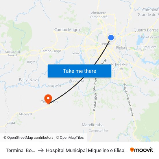 Terminal Boa Vista to Hospital Municipal Miqueline e Elisa Franco Padilha map