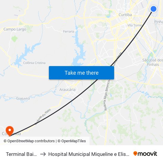 Terminal Bairro Alto to Hospital Municipal Miqueline e Elisa Franco Padilha map