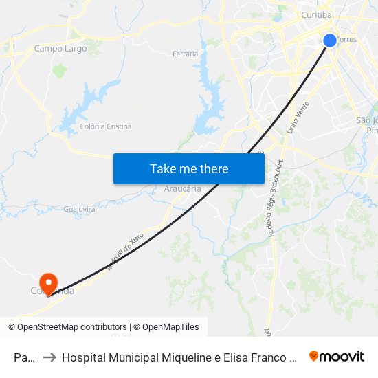 Paiol to Hospital Municipal Miqueline e Elisa Franco Padilha map