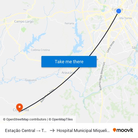 Estação Central → Terminal Capão Raso to Hospital Municipal Miqueline e Elisa Franco Padilha map
