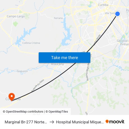 Marginal Br-277 Norte - Churrascaria Marumbi to Hospital Municipal Miqueline e Elisa Franco Padilha map