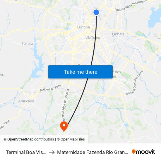 Terminal Boa Vista to Maternidade Fazenda Rio Grande map