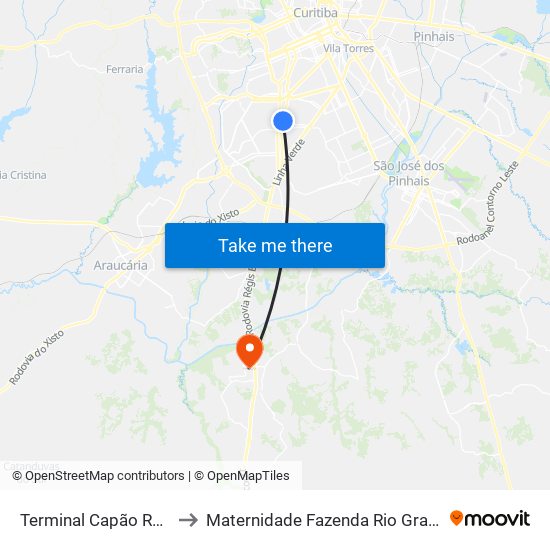 Terminal Capão Raso to Maternidade Fazenda Rio Grande map