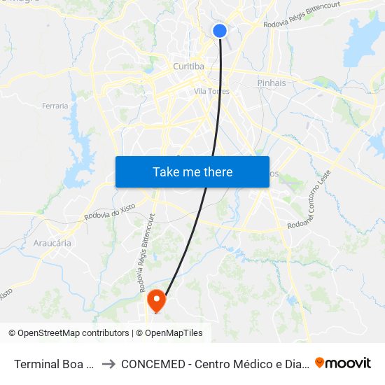 Terminal Boa Vista to CONCEMED - Centro Médico e Diagnóstico map