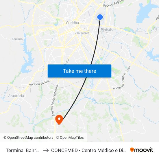 Terminal Bairro Alto to CONCEMED - Centro Médico e Diagnóstico map