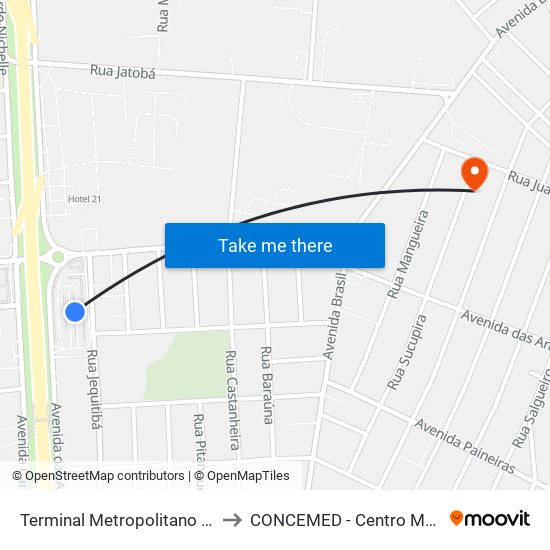 Terminal Metropolitano Fazenda Rio Grande to CONCEMED - Centro Médico e Diagnóstico map