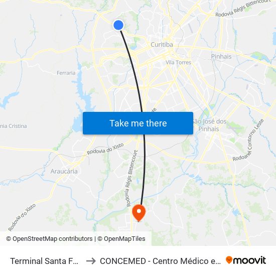 Terminal Santa Felicidade to CONCEMED - Centro Médico e Diagnóstico map