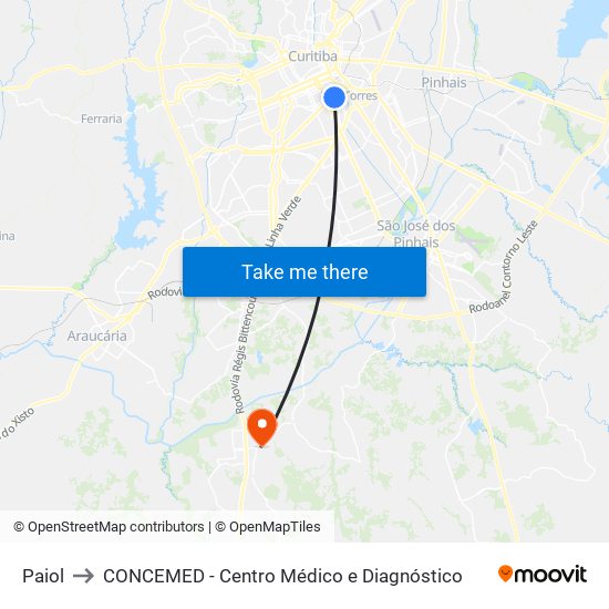 Paiol to CONCEMED - Centro Médico e Diagnóstico map