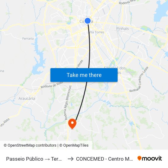 Passeio Público → Terminal Santa Cândida to CONCEMED - Centro Médico e Diagnóstico map