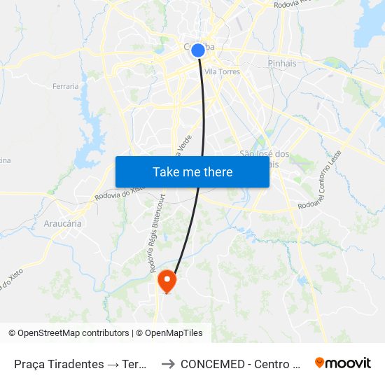 Praça Tiradentes (Nestor De Castro) to CONCEMED - Centro Médico e Diagnóstico map