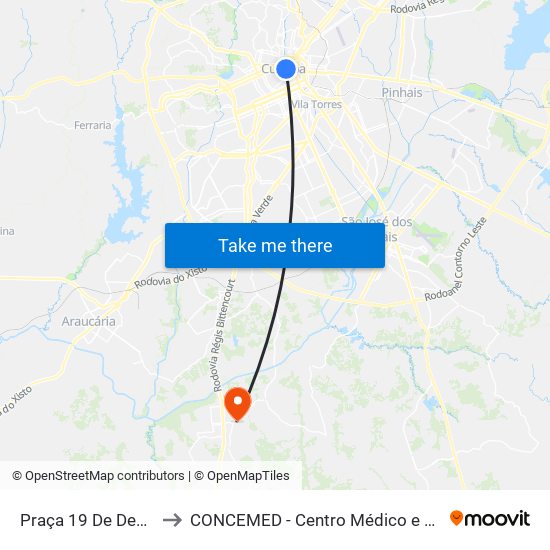 Praça 19 De Dezembro to CONCEMED - Centro Médico e Diagnóstico map