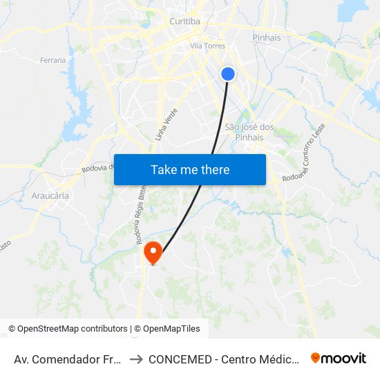 Av. Comendador Franco, 4700 to CONCEMED - Centro Médico e Diagnóstico map