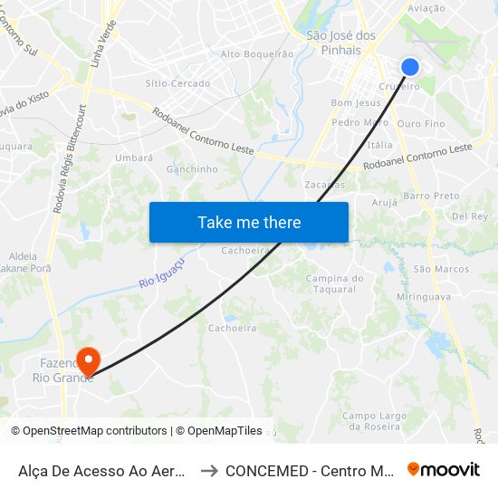 Alça De Acesso Ao Aeroporto Afonso Pena to CONCEMED - Centro Médico e Diagnóstico map