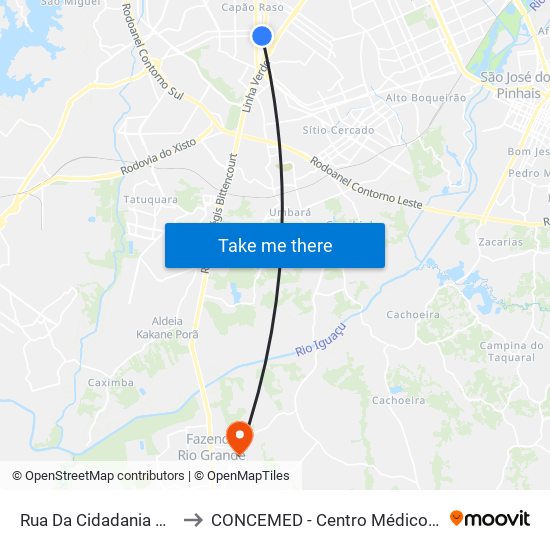 Rua Da Cidadania Pinheirinho to CONCEMED - Centro Médico e Diagnóstico map