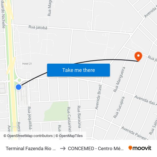 Terminal Fazenda Rio Grande (Externo) to CONCEMED - Centro Médico e Diagnóstico map